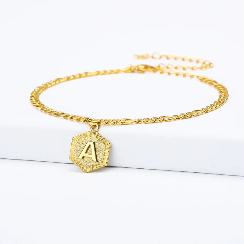 Hexagon Initial Anklet